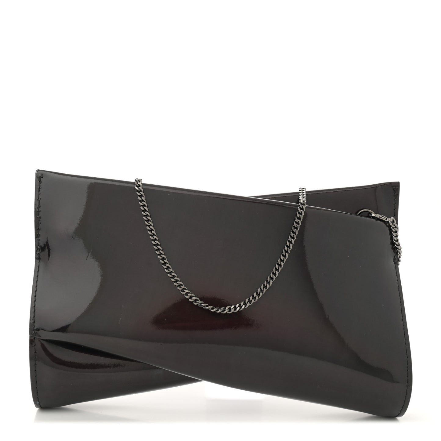 Metallic Patent Psychic Small Loubi Twist Zip Chain Clutch Bag Studio Black