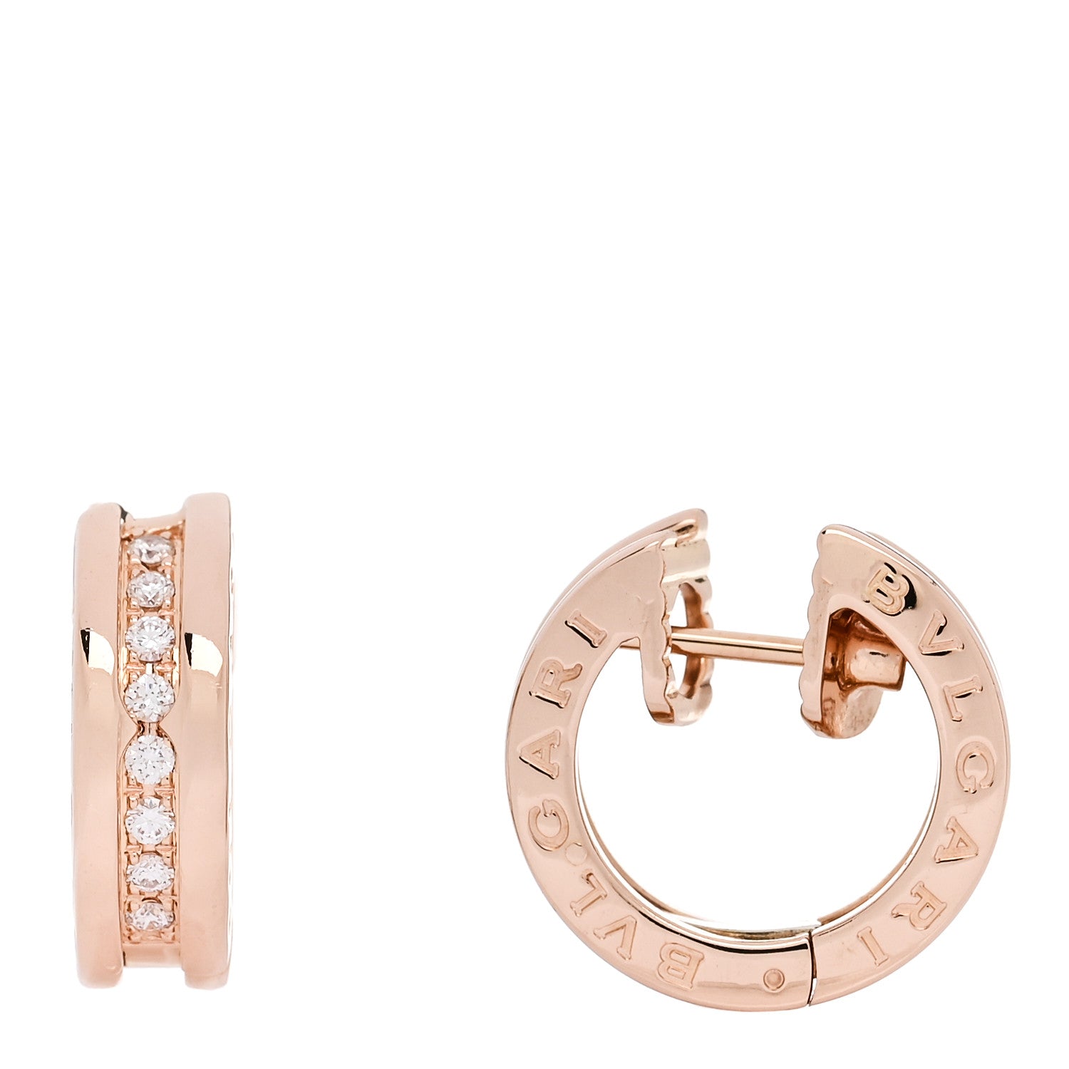 Bulgari 18K Rose Gold Diamond Small B.Zero1 Hoop Earrings 1 of 4