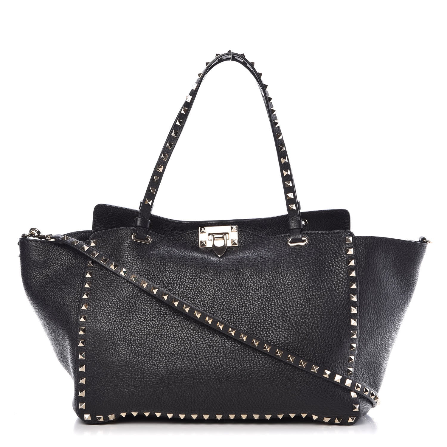 Valentino Garavani Alce Printed Calfskin Medium Rockstud Tote Black 1 of 9