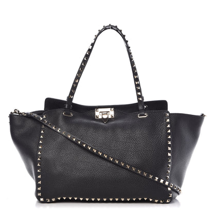 Valentino Garavani Alce Printed Calfskin Medium Rockstud Tote Black 1 of 9