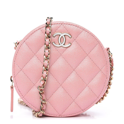Chanel Iridescent Caviar Resin Quilted Round Clutch With Chain Pink 1 of 8