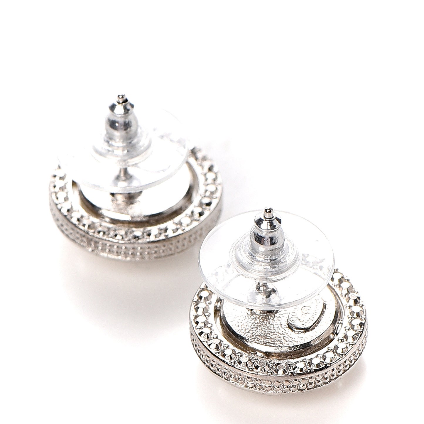 Pearl Crystal CC Round Earrings Silver