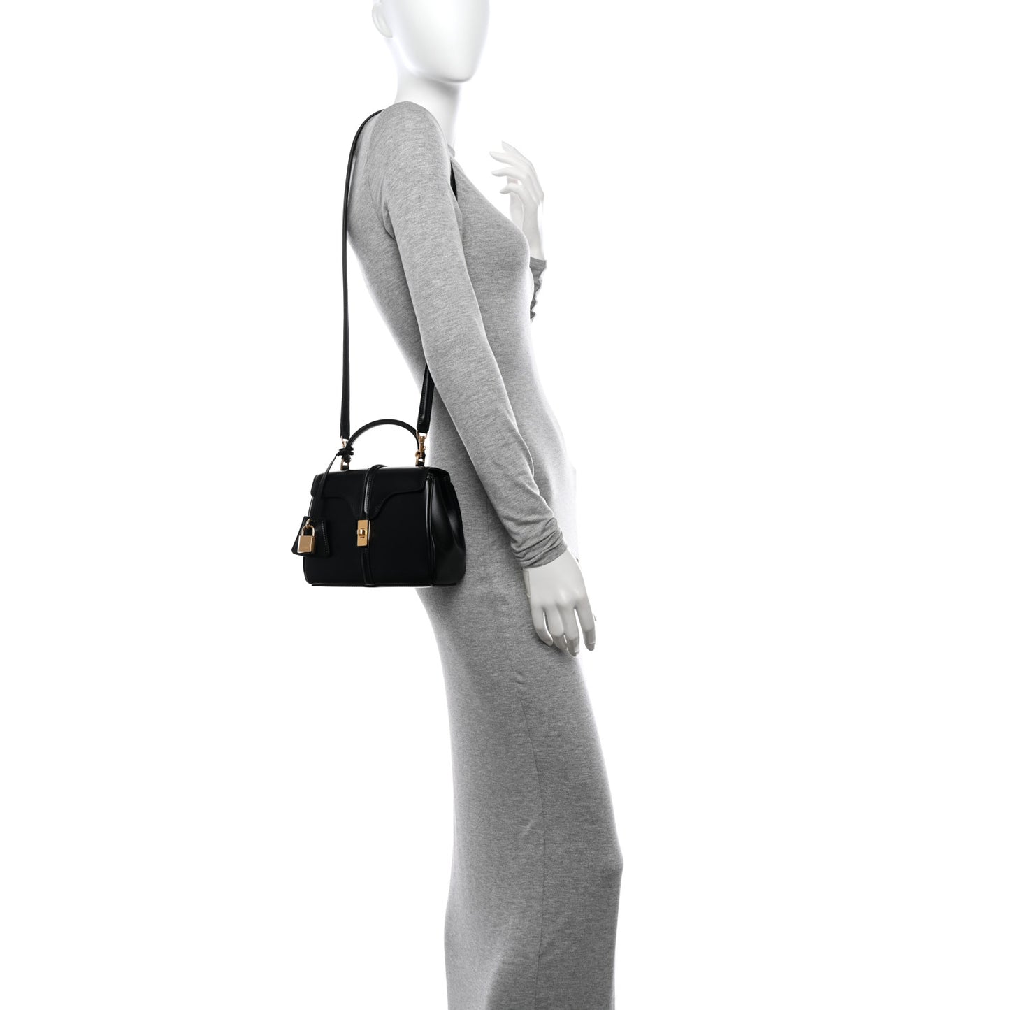 Satinated Calfskin Mini 16 Top Handle Bag Black