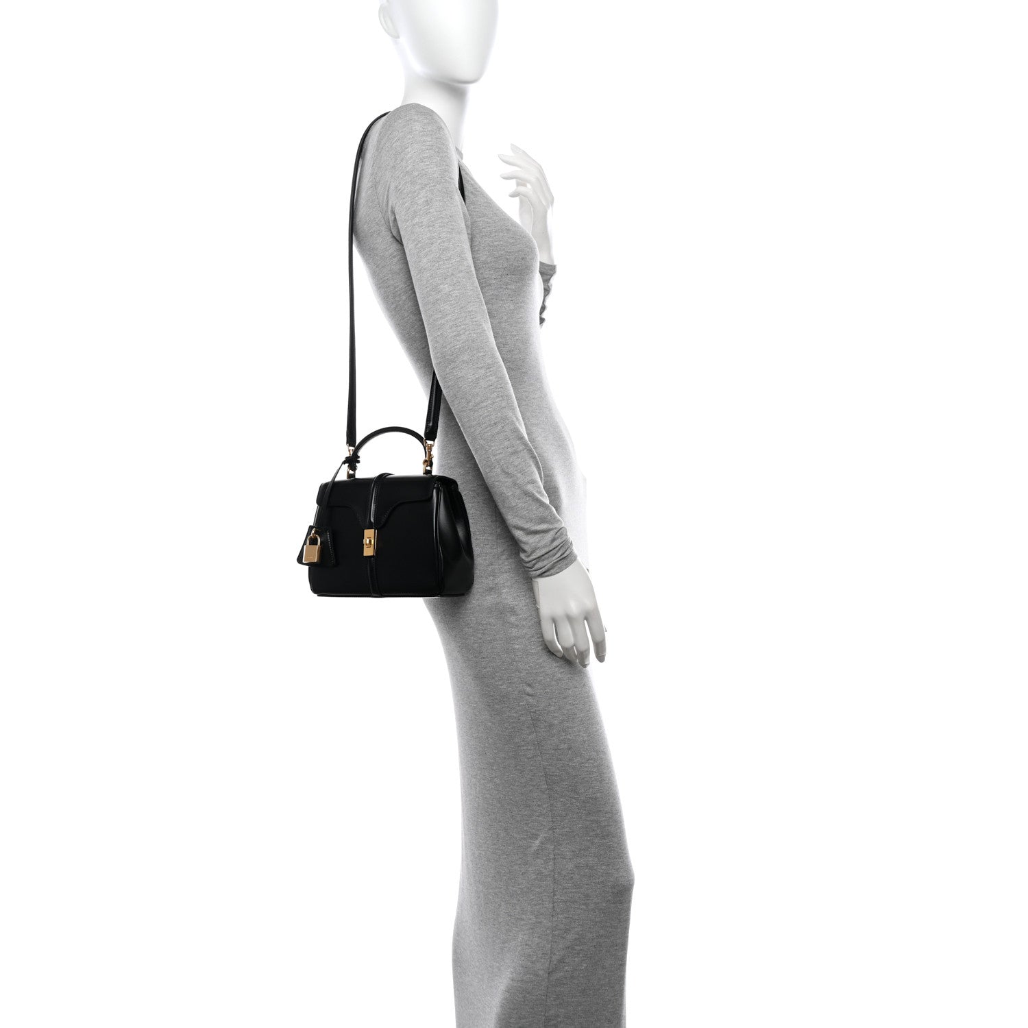 Celine Satinated Calfskin Mini 16 Top Handle Bag Black 2 of 12