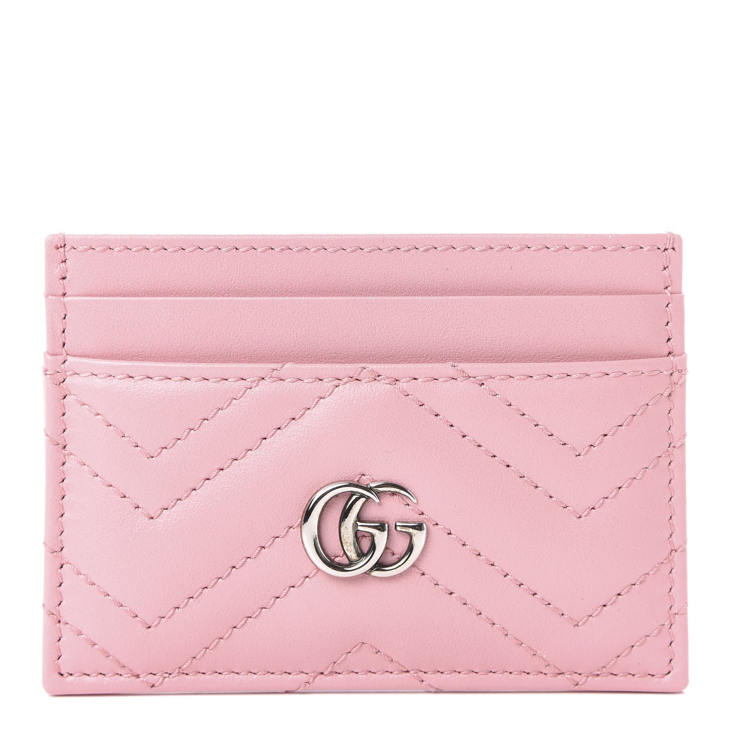Gucci Calfskin Matelasse GG Marmont Card Holder Wild Rose 1 of 7