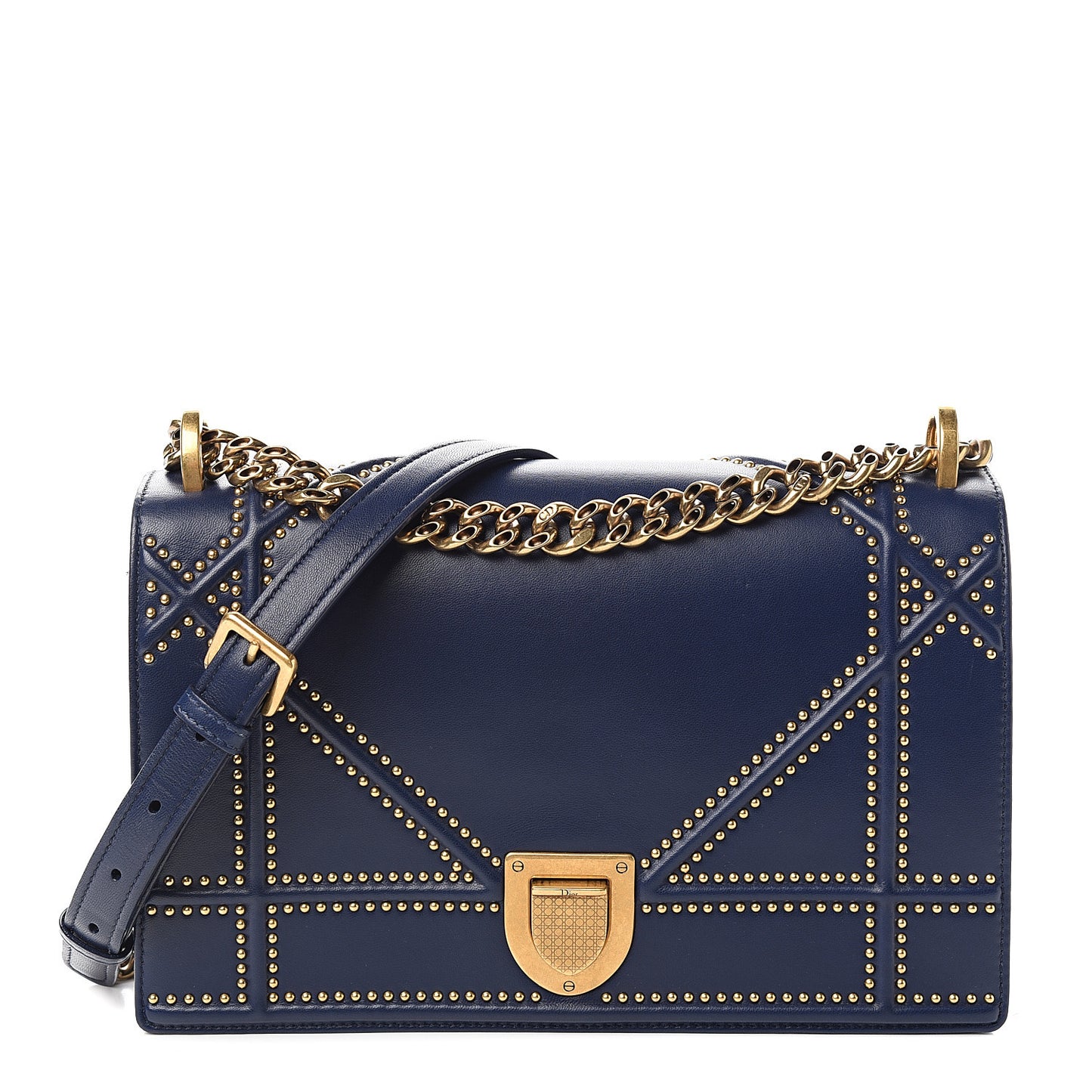 Lambskin Studded Medium Diorama Flap Bag Navy Blue