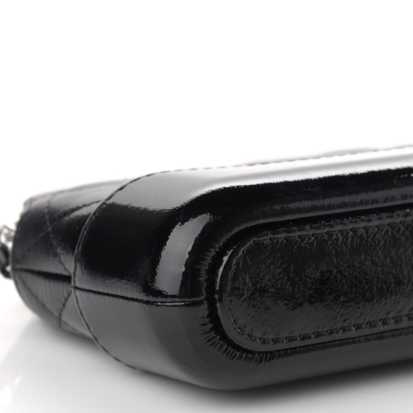 Patent Goatskin Quilted Small Gabrielle Clutch Black