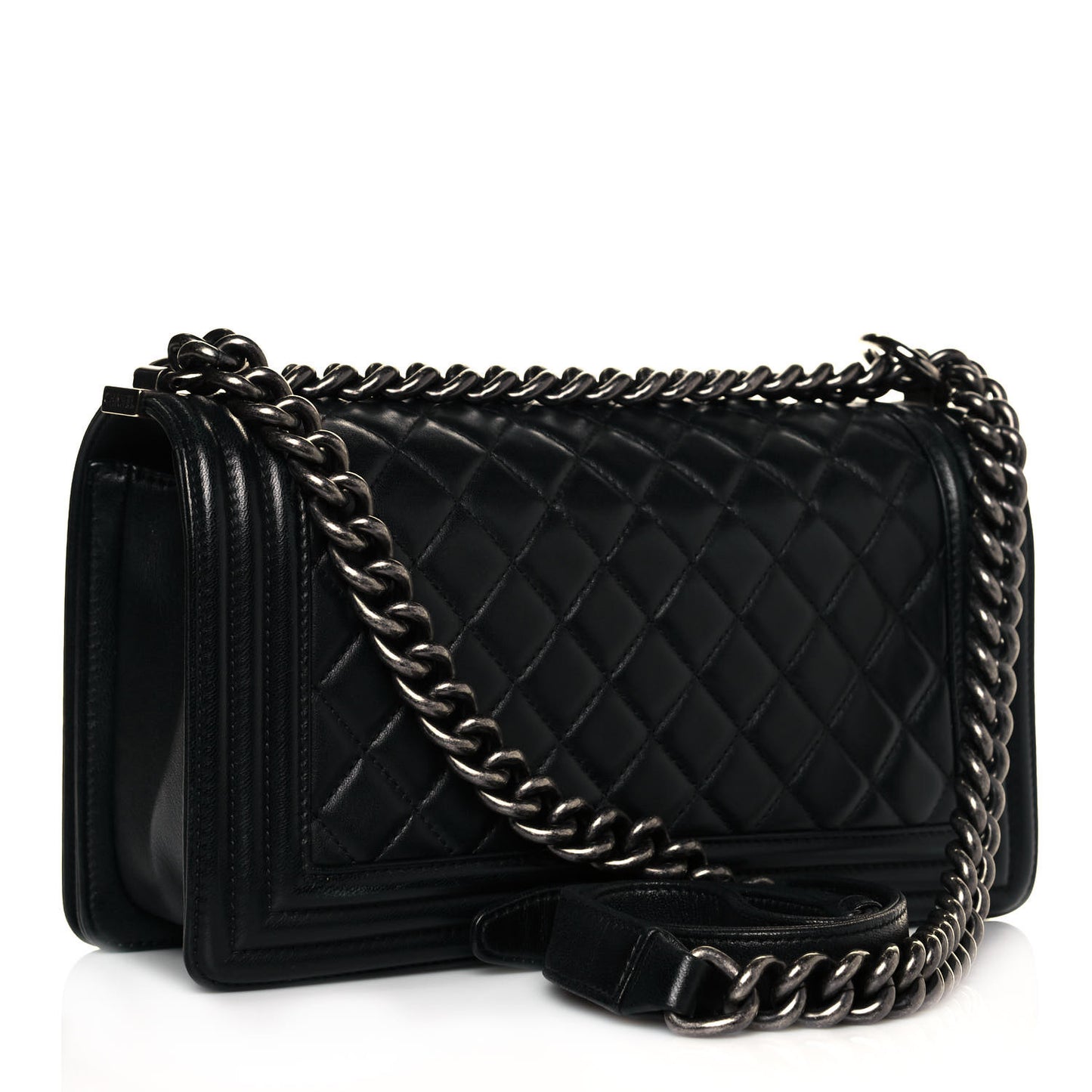 Lambskin Quilted Medium Boy Flap Black