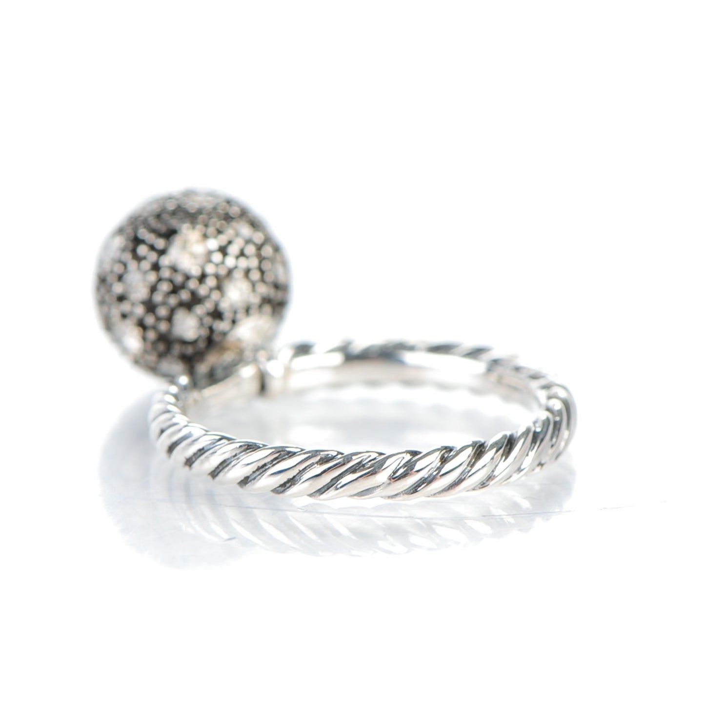 Sterling Silver Pave Diamond 10mm Element Ball Ring 50 5.5