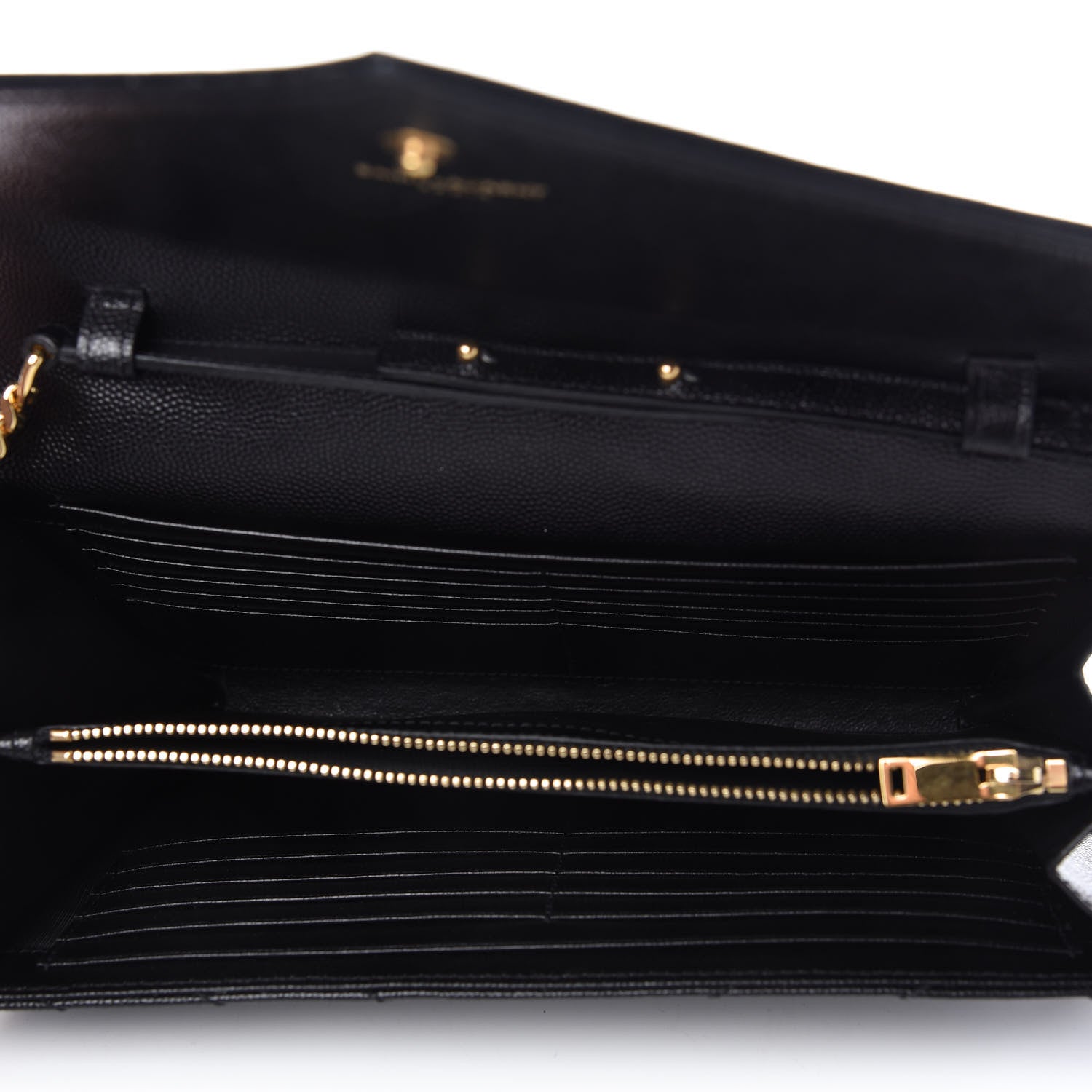 Saint Laurent Grain De Poudre Matelasse Chevron Monogram Chain Wallet Black 5 of 11