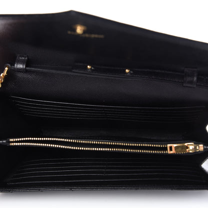 Saint Laurent Grain De Poudre Matelasse Chevron Monogram Chain Wallet Black 5 of 11