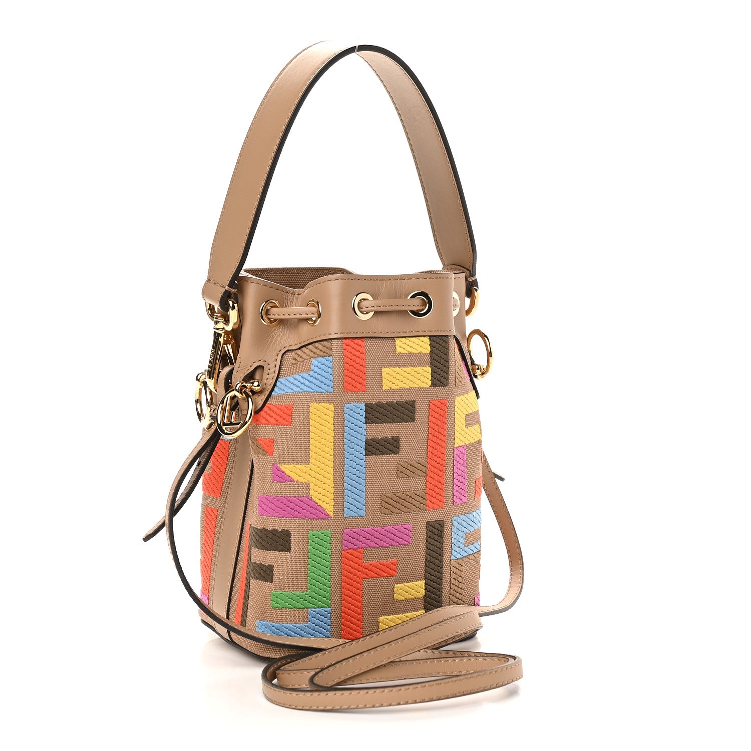 Fendi Canvas Vitello King F is Fendi FF Multicolor Embroidered Mini Mon Tresor Bucket Bag Multicolor Cuoio 3 of 11