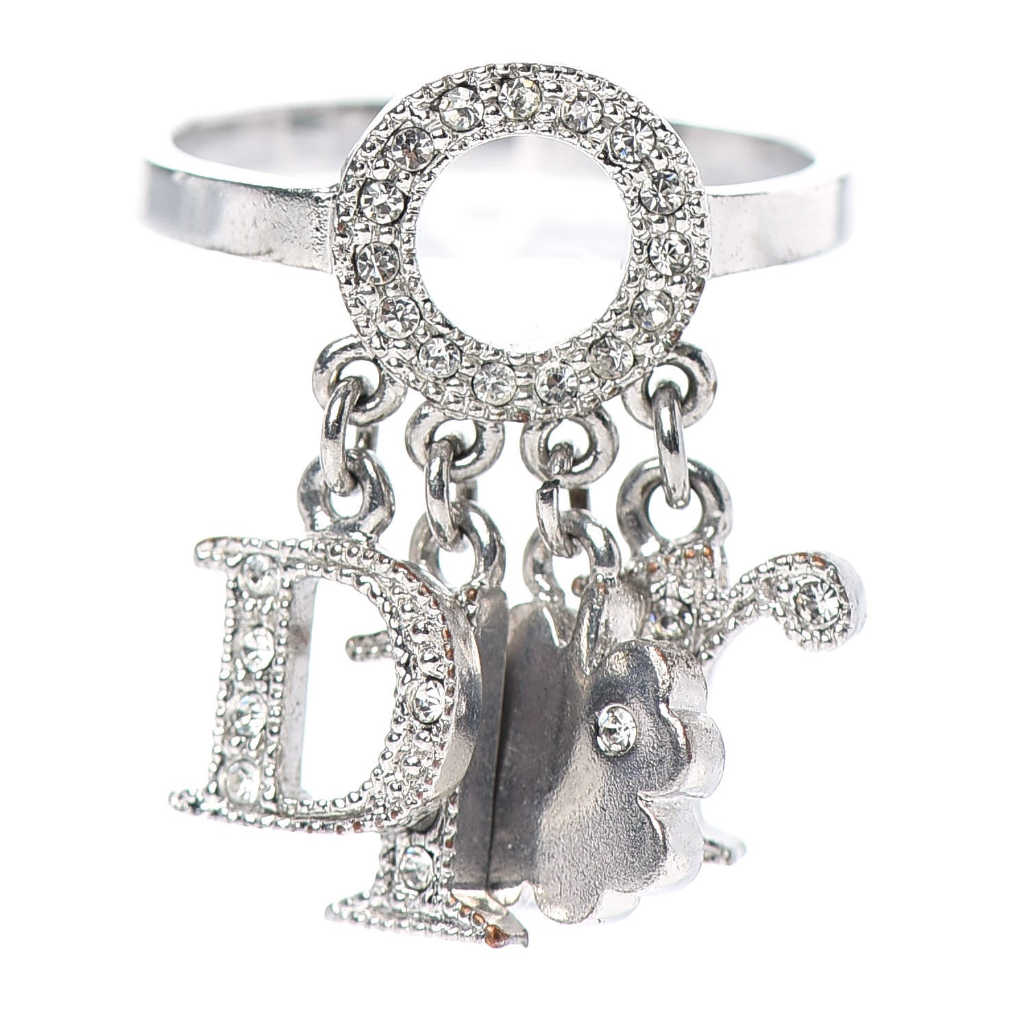 Christian Dior Crystal Clover Charms Ring 3.75 Silver 1 of 4