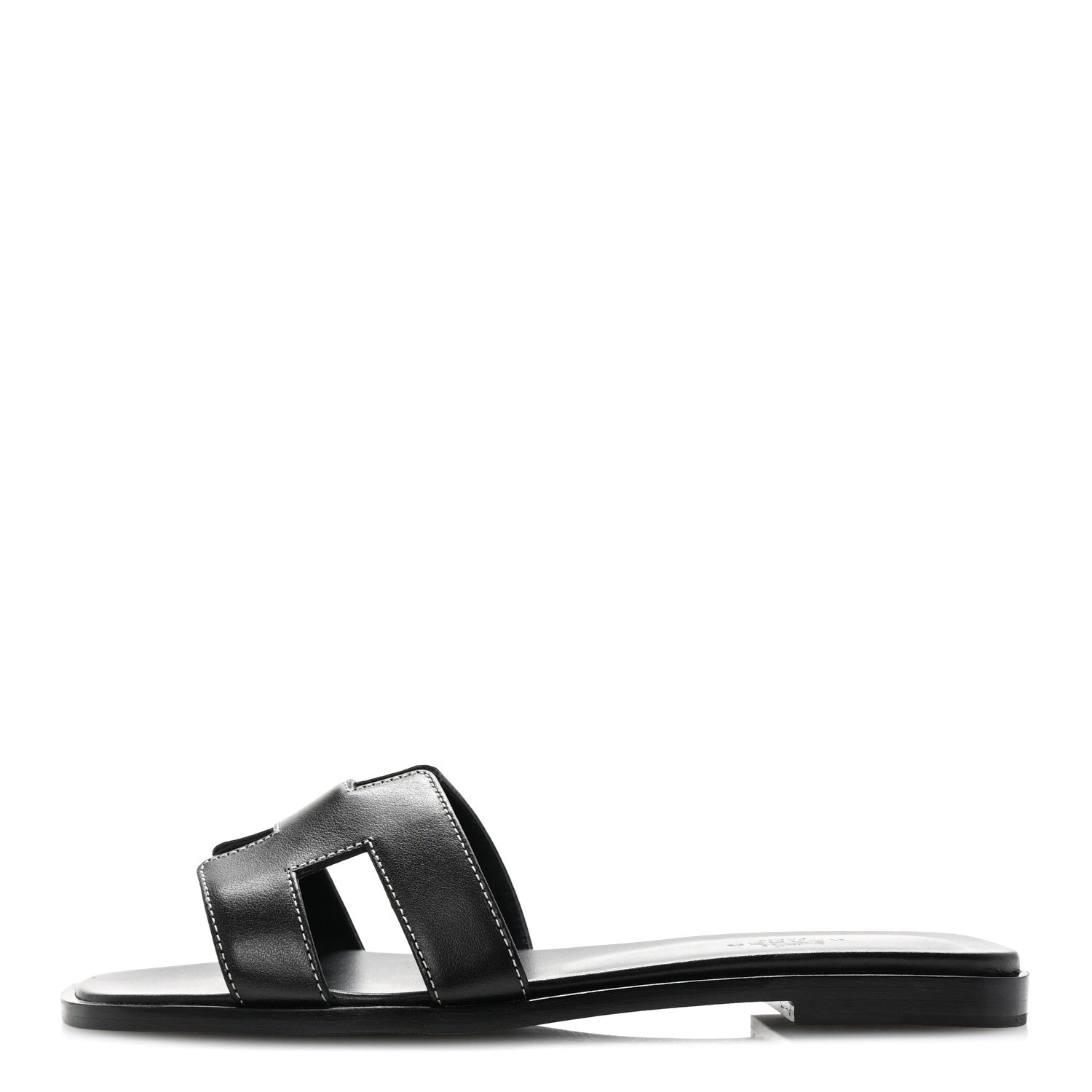 Hermes Box Calfskin Oran Sandals 37.5 Black 1 of 9