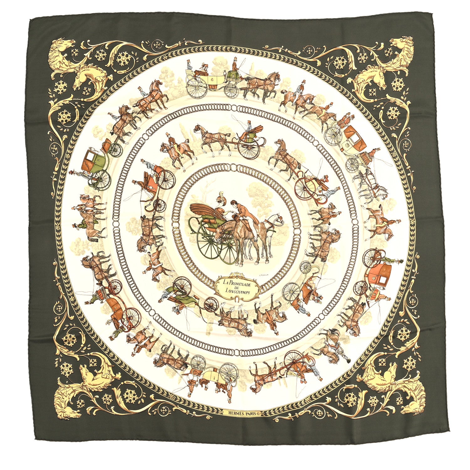 Hermes Silk La Promenade de Longchamps Scarf 90 1 of 3