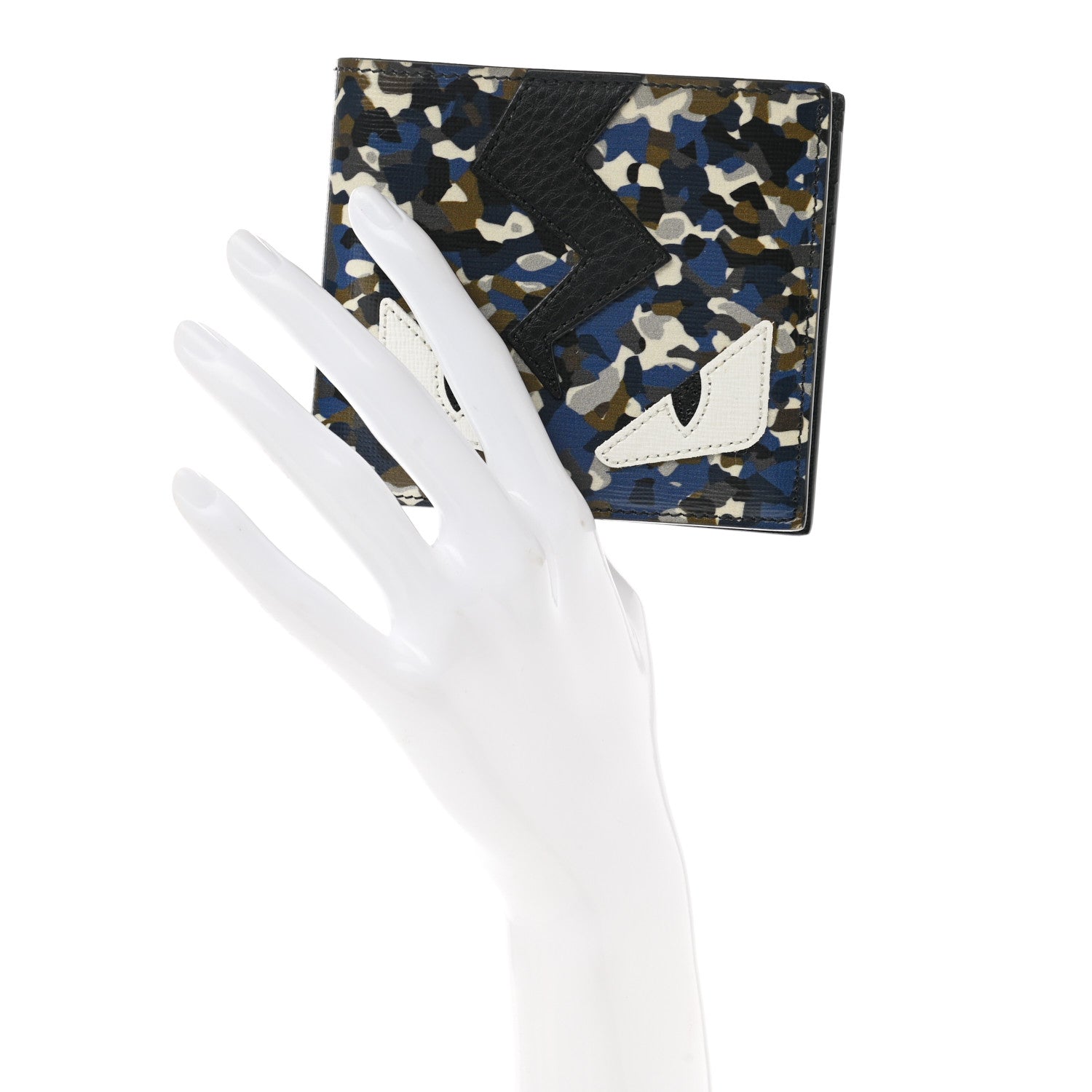 Fendi Vitello Elite Granite Monster Eyes Bi-fold Wallet Navy 2 of 8
