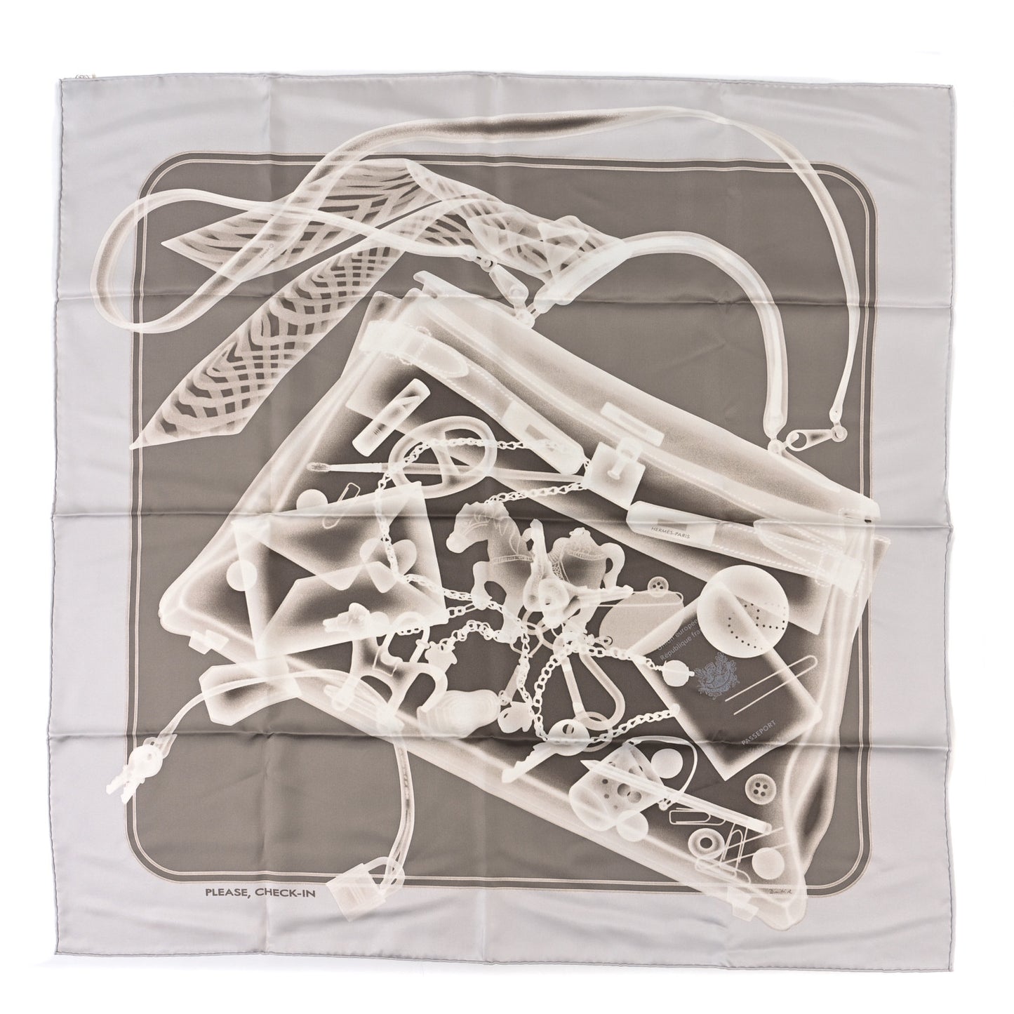 Silk Please Check In Scarf 90 Gris Perle Etoupe