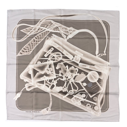 Hermes Silk Please Check In Scarf 90 Gris Perle Etoupe 1 of 3