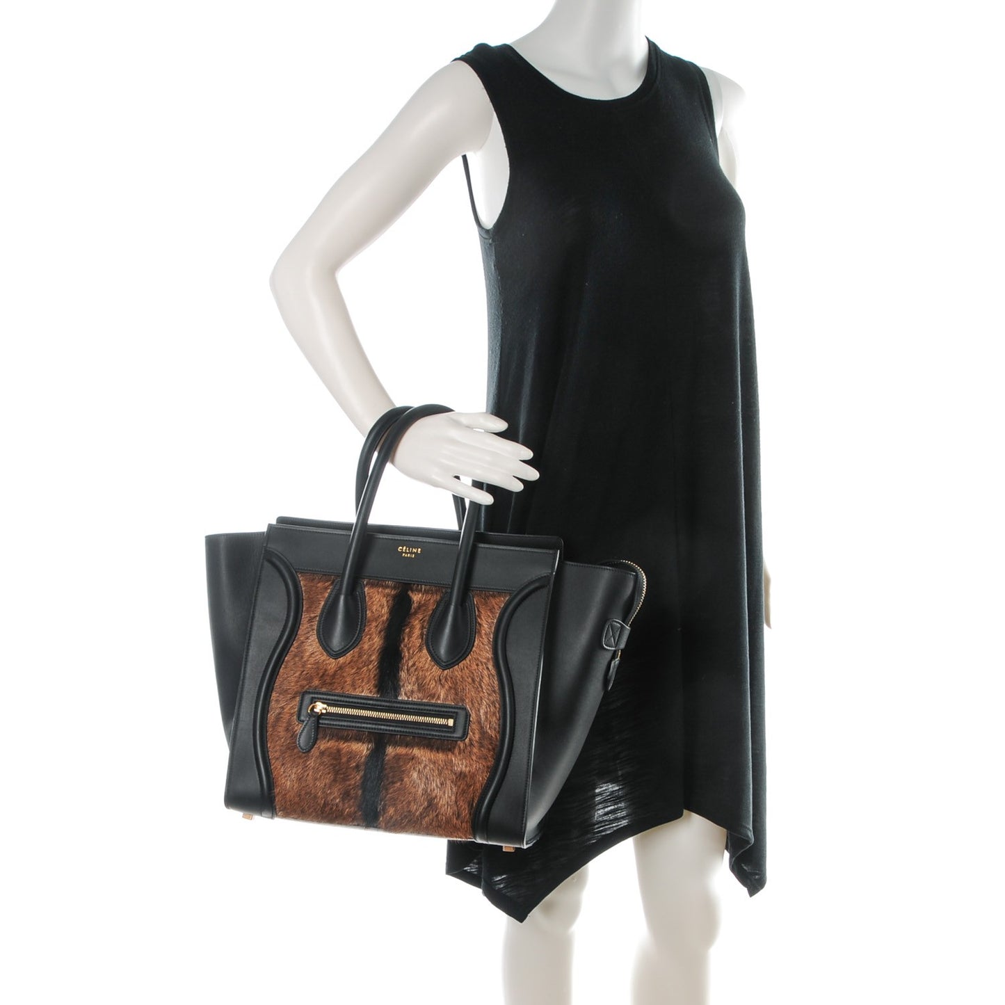 Smooth Calfskin Goat Fur Mini Luggage Brown