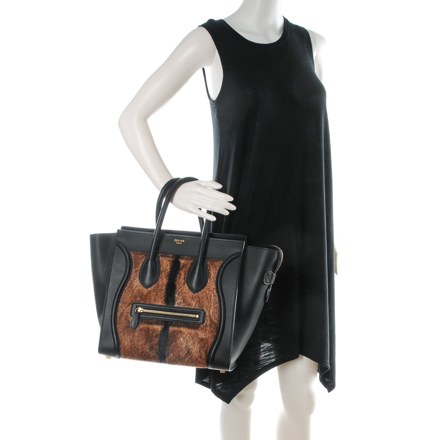 Celine Smooth Calfskin Goat Fur Mini Luggage Brown 2 of 7