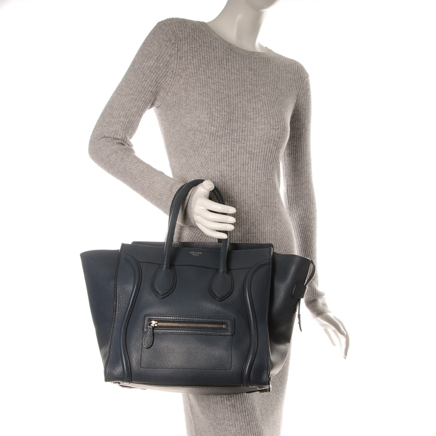 Celine Drummed Calfskin Mini Luggage Blue 2 of 7