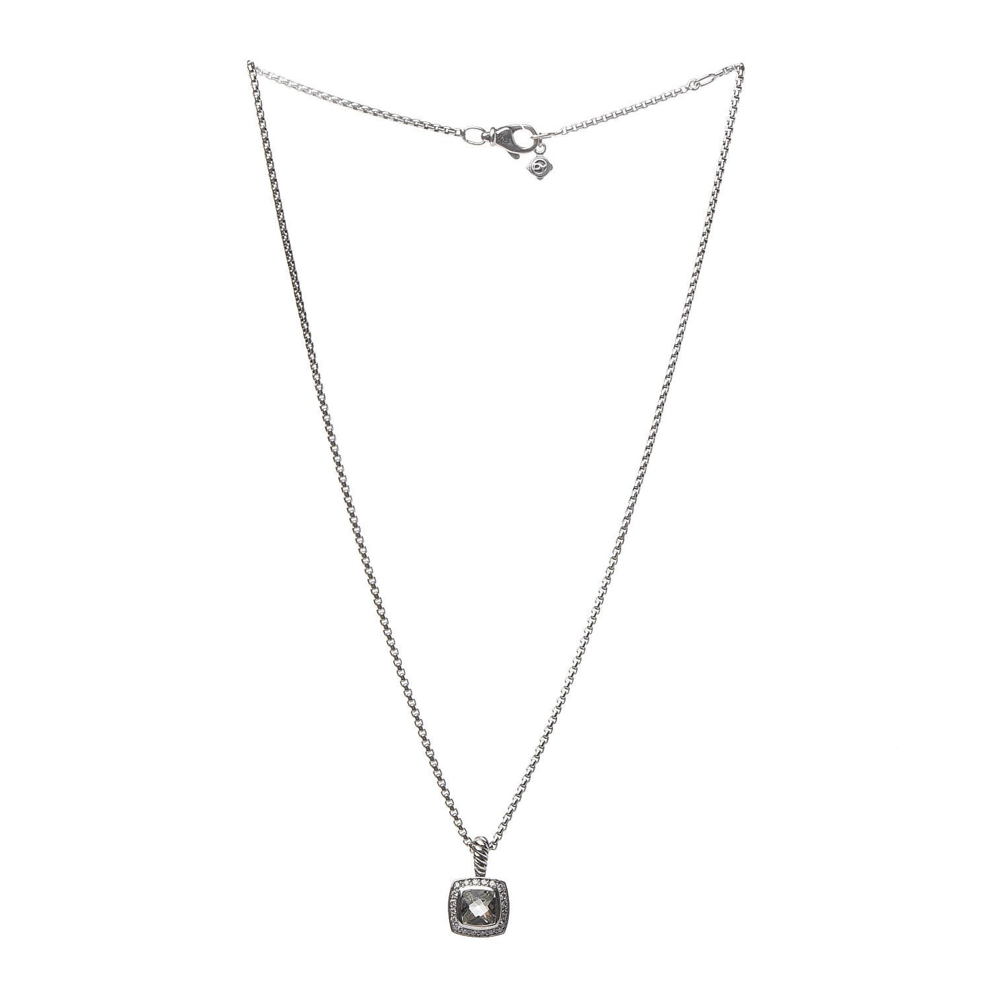Sterling Silver Diamond Prasiolite 7mm Petite Albion Pendant Necklace