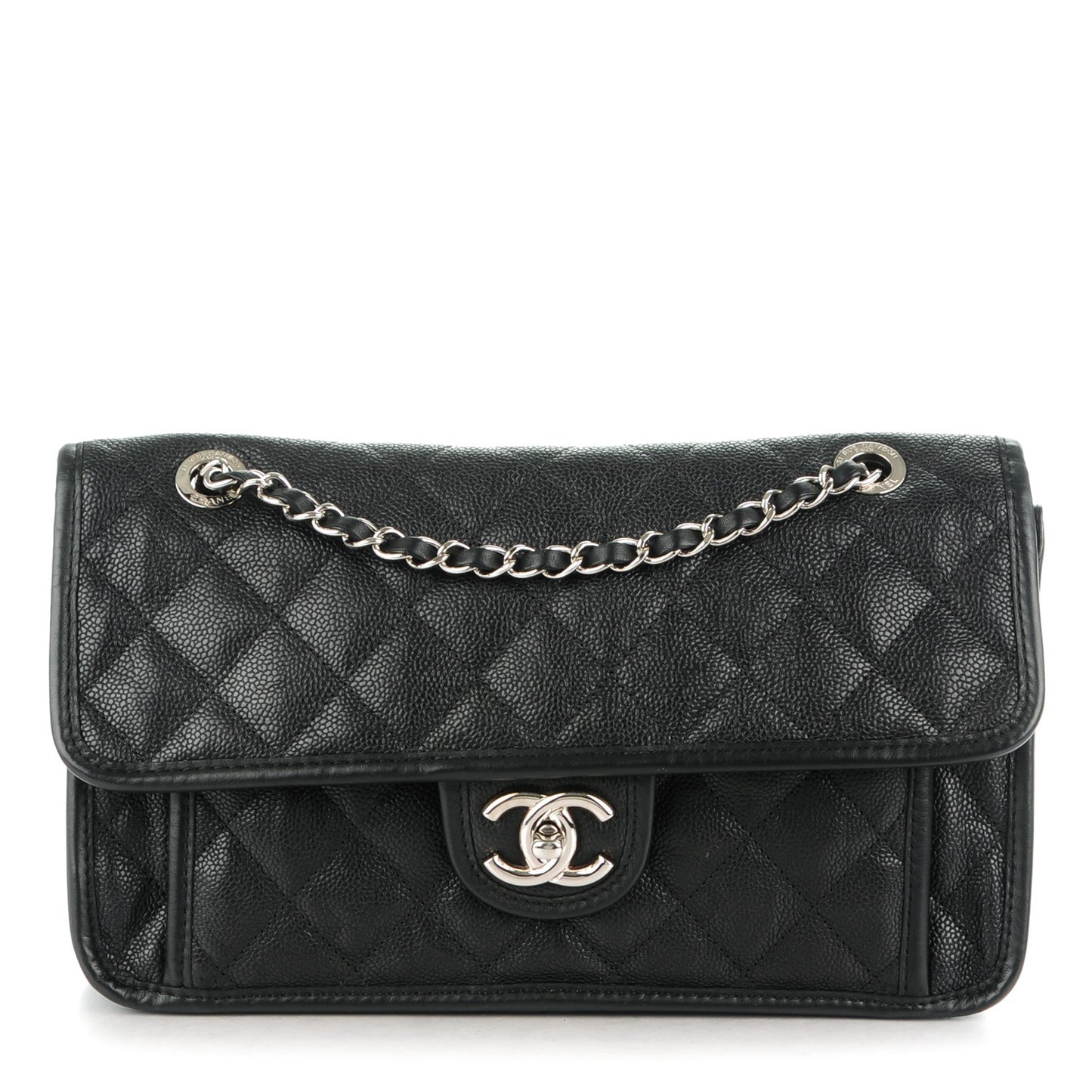 Caviar Quilted Medium French Riviera Flap Black