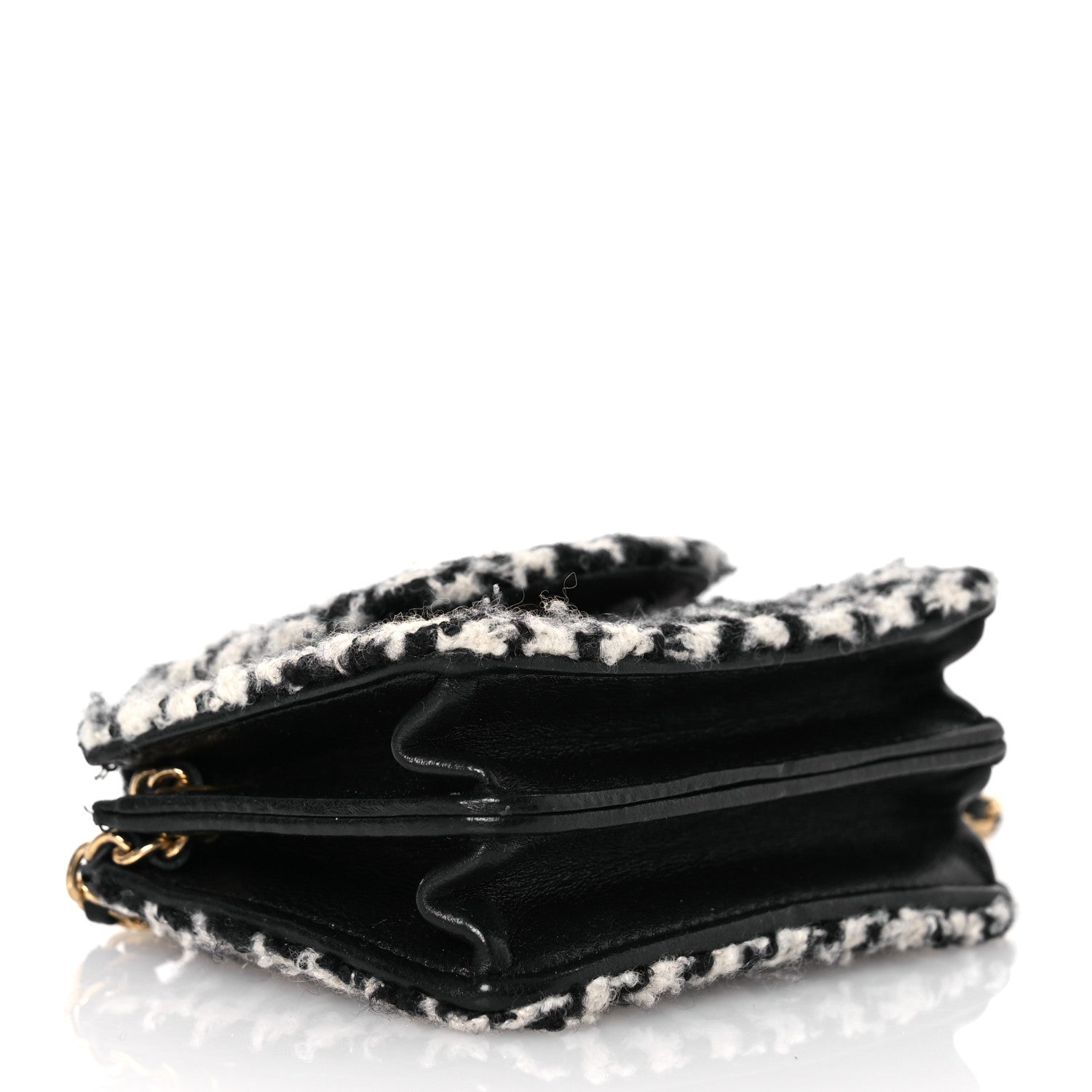 Chanel Tweed Houndstooth Quilted Mini Accordion Clutch With Chain White Black 4 of 13