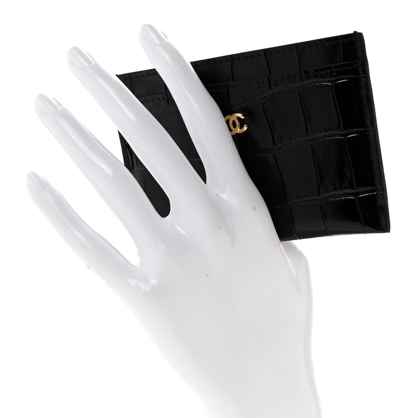 Calfskin Crocodile Embossed Crococo Card Holder Black