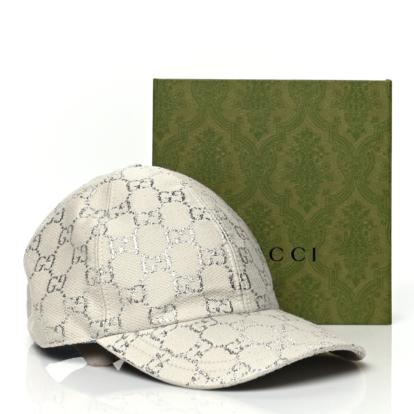 Canvas Lame GG Monogram Rush Baseball Hat M Gardenia Silver