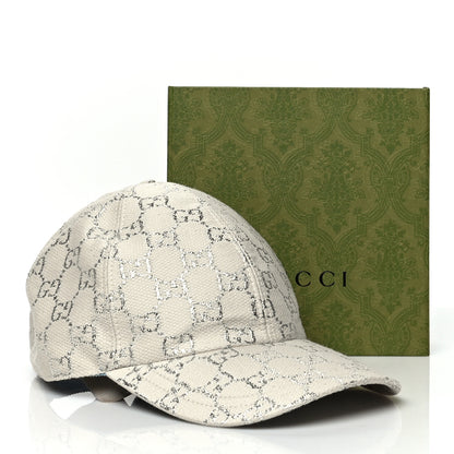 Gucci Canvas Lame GG Monogram Rush Baseball Hat M Gardenia Silver 9 of 9