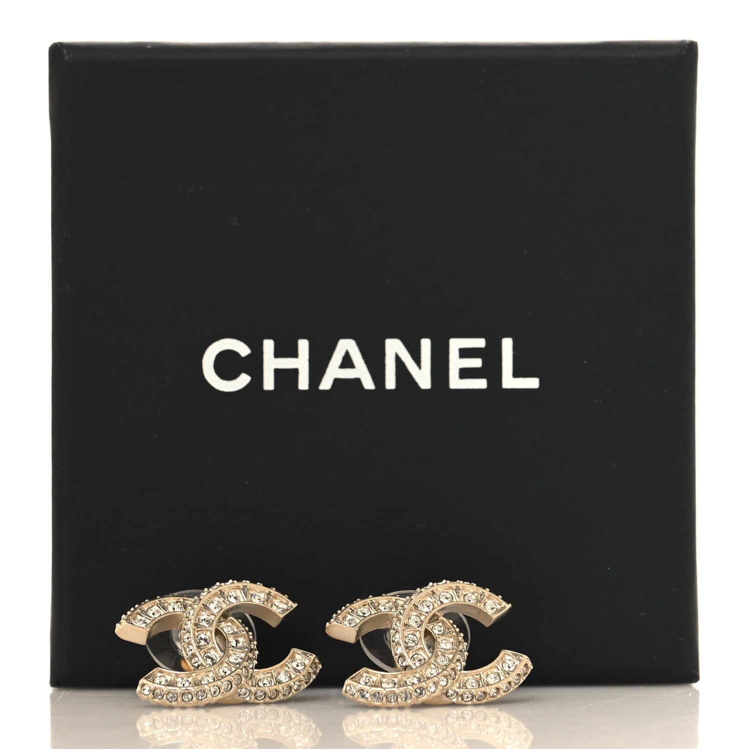 Chanel Crystal Timeless CC Earrings Light Gold 5 of 5