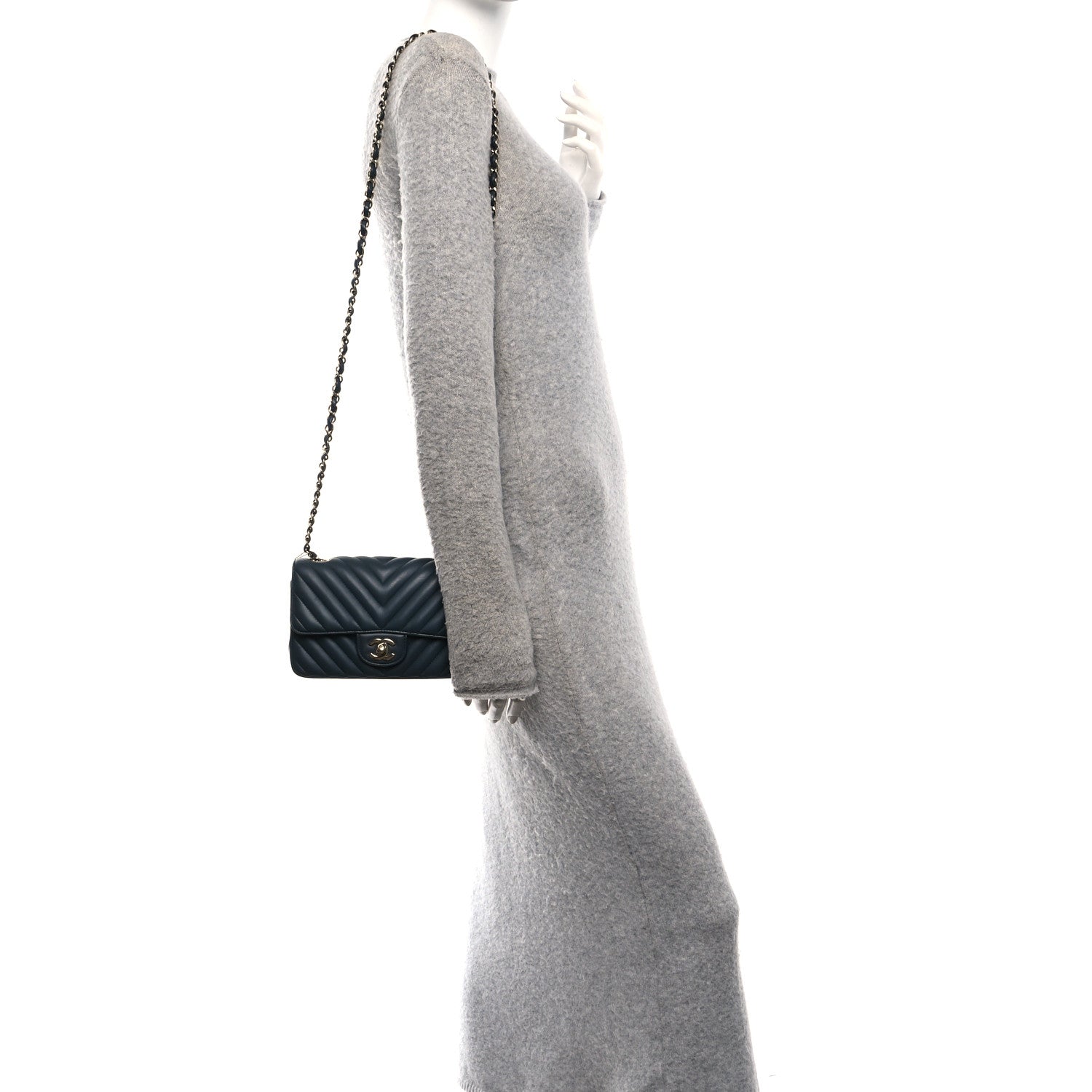 Chanel Lambskin Chevron Quilted Mini Rectangular Flap Dark Grey 2 of 10