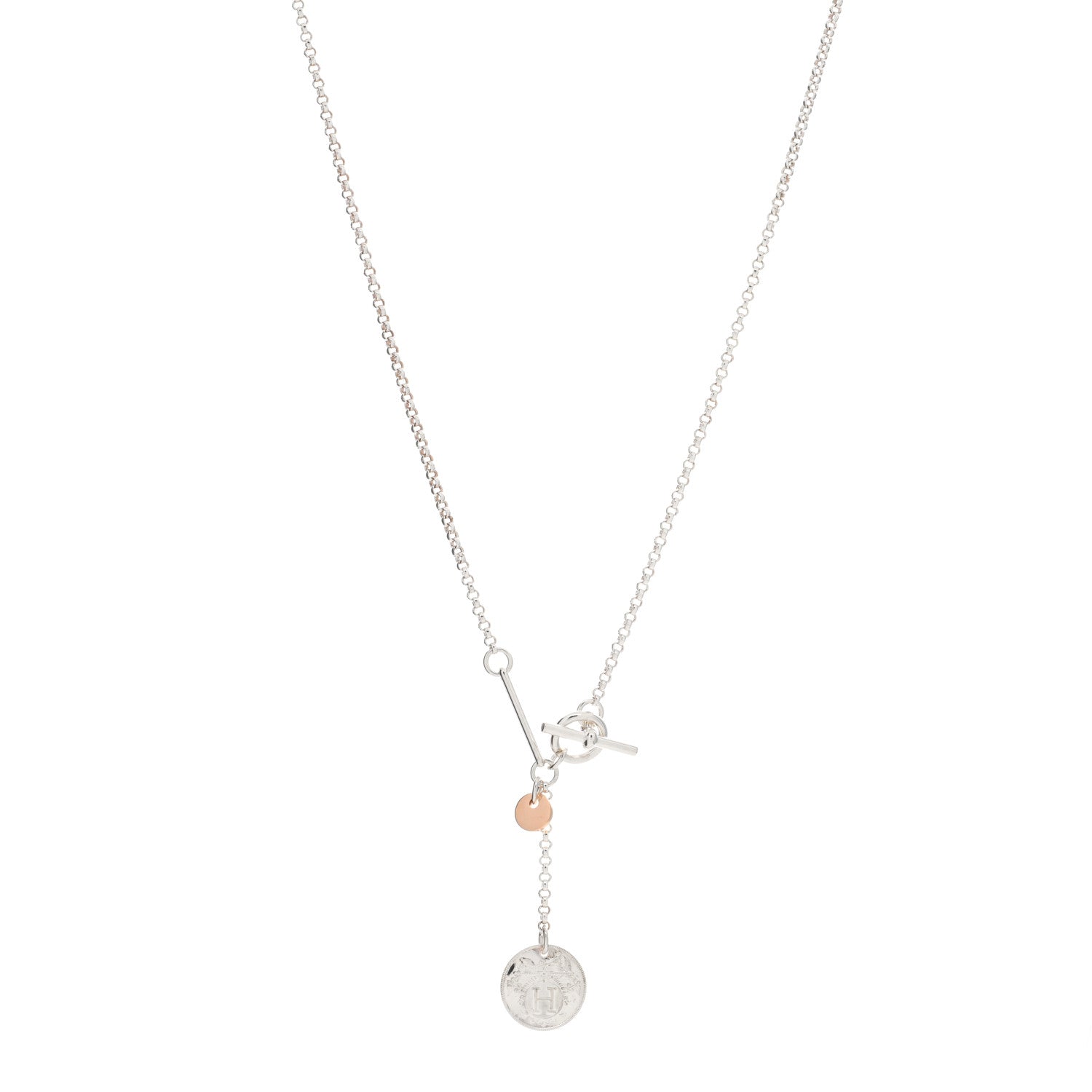 Hermes Sterling Silver 18K Rose Gold PM Ex-Libris Pendant Necklace 1 of 4