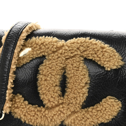 Chanel Shiny Crumpled Sheepskin Shearling CC Mania Flap Bag Black Beige 9 of 11