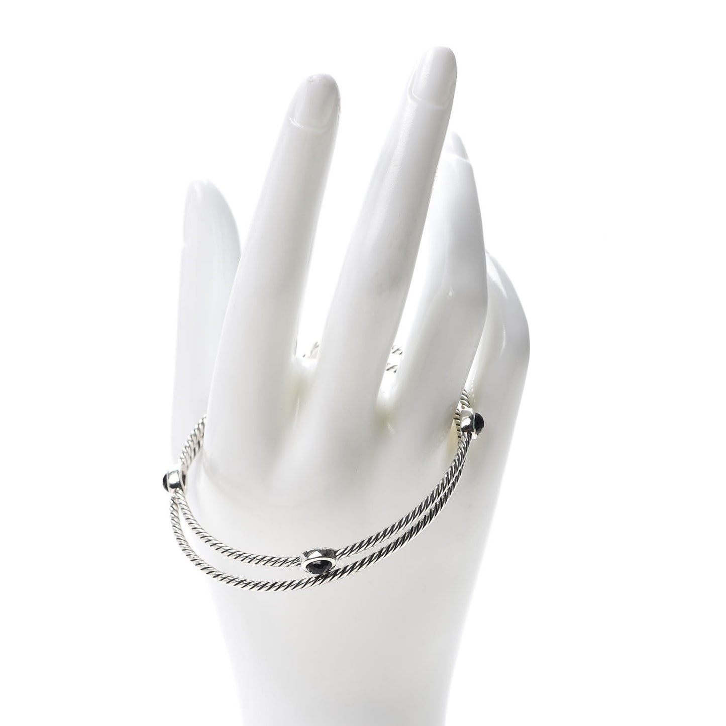 Sterling Silver Black Onyx Color Classics Bangle Bracelet Set of 2