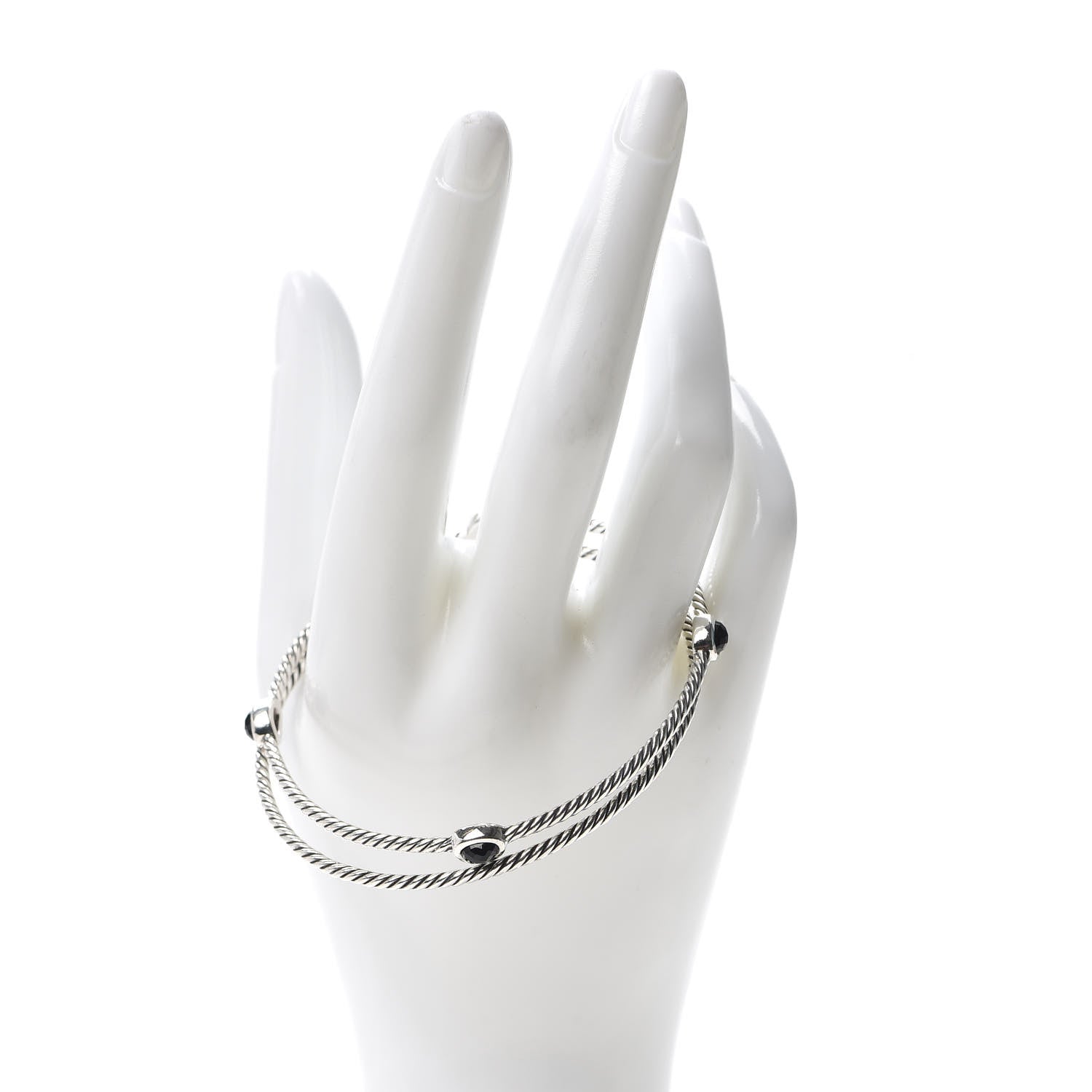 David Yurman Sterling Silver Black Onyx Color Classics Bangle Bracelet Set of 2 2 of 4
