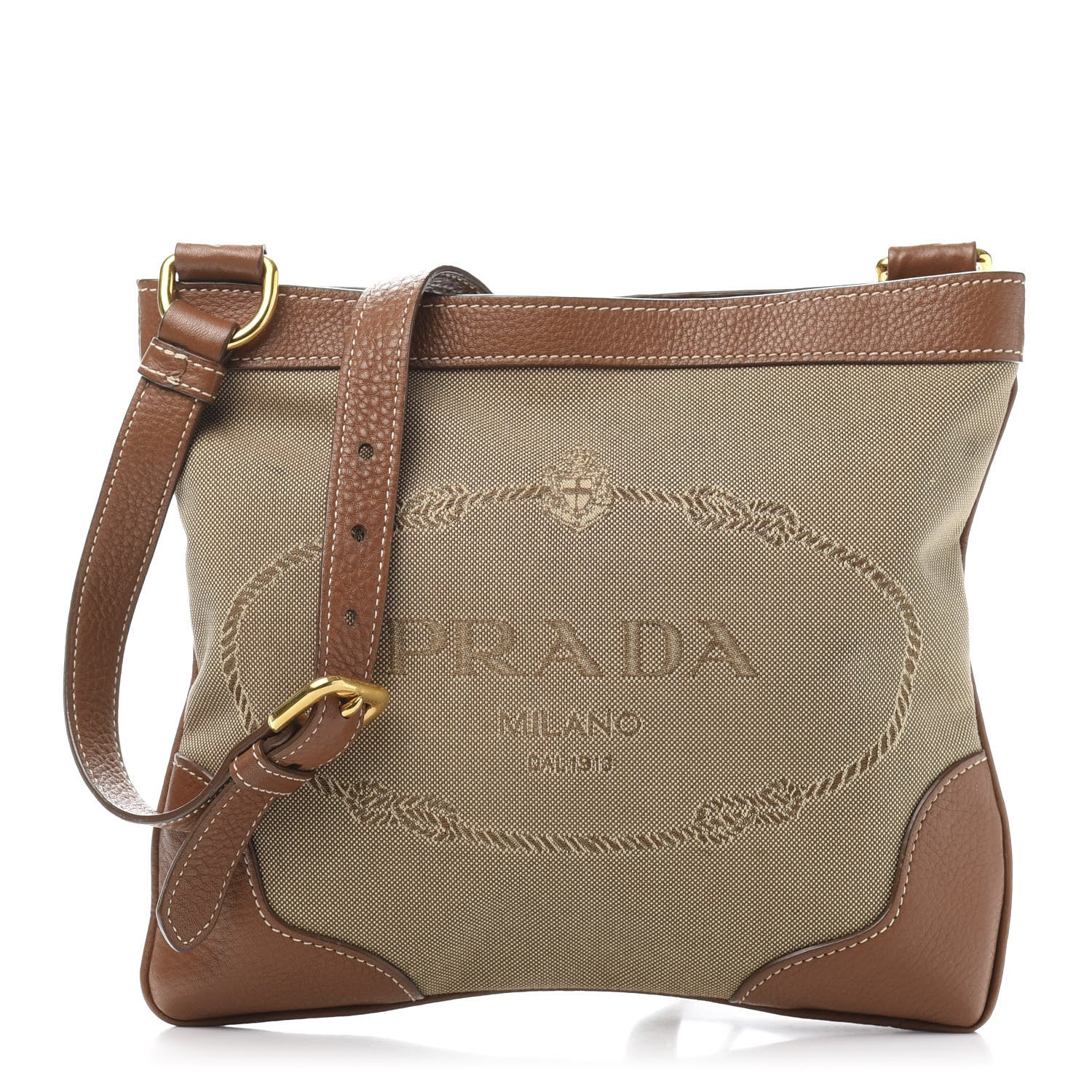 Prada Jacquard Logo Flat Messenger Bag Corda Brandy 1 of 10
