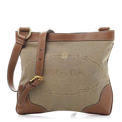 Prada Jacquard Logo Flat Messenger Bag Corda Brandy 1 of 10