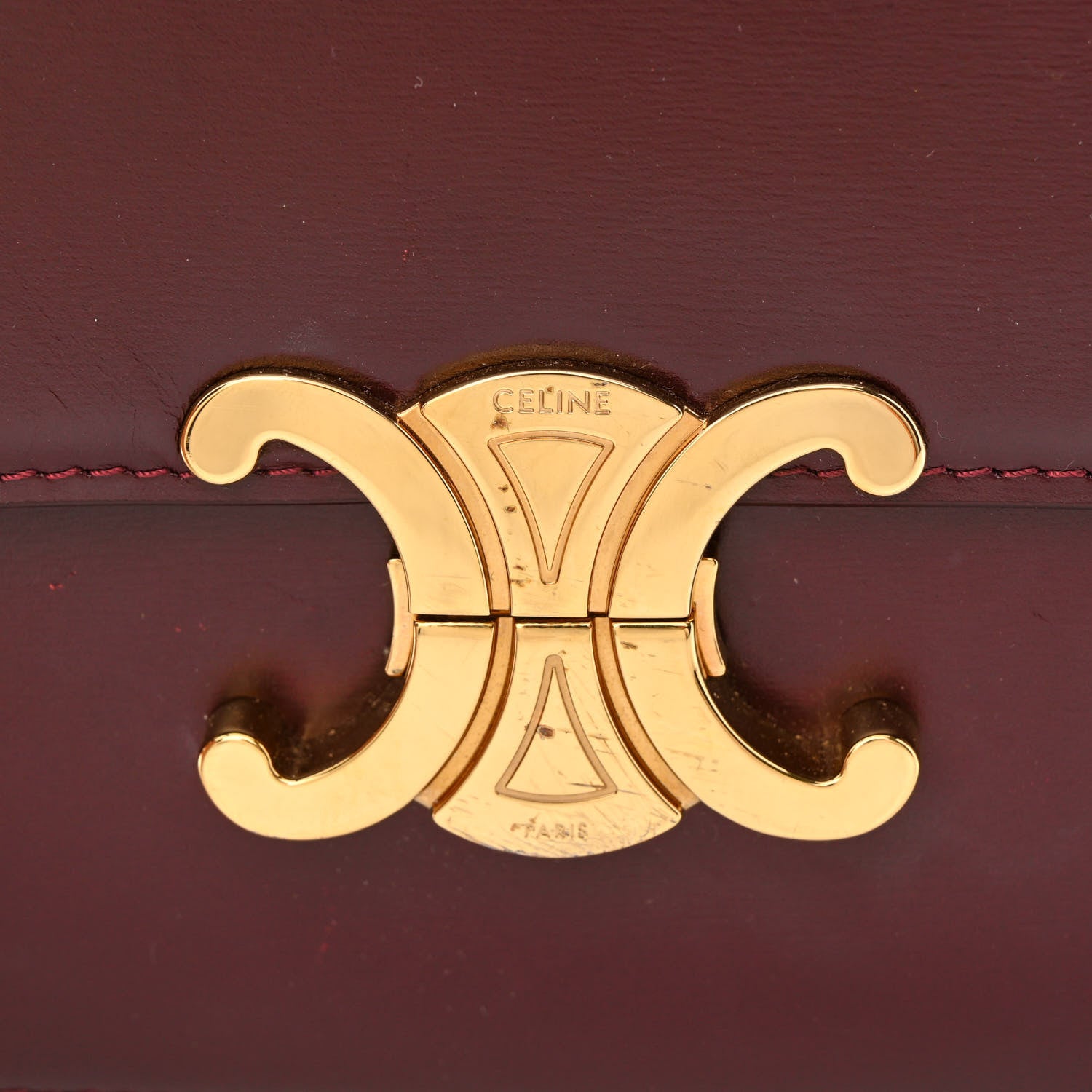Celine Shiny Calfskin Medium Triomphe Light Burgundy 13 of 15