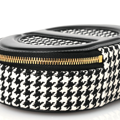 Christian Dior Calfskin Canvas Houndstooth Embroidered CD Signature Oval Crossbody Camera Bag Black White 10 of 11