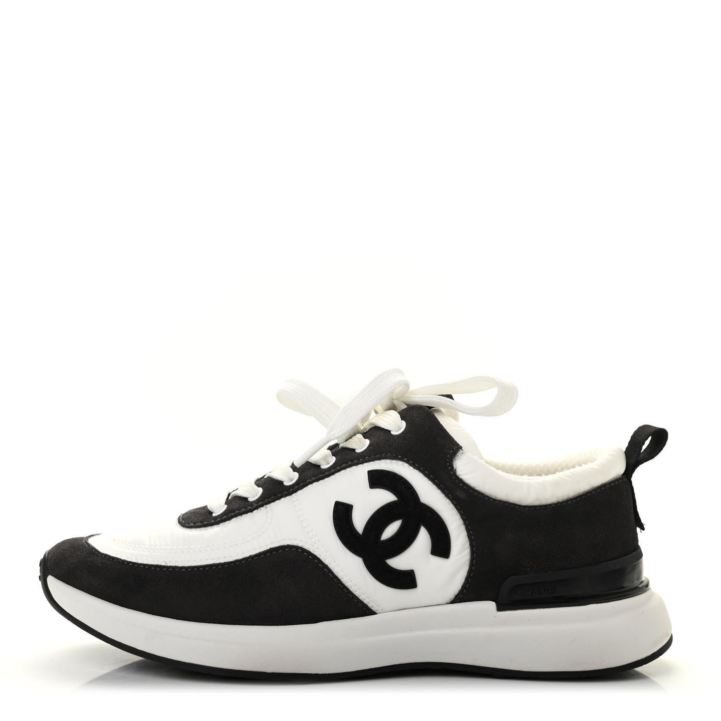 Nylon Suede Calfskin CC Sneakers 38 White Dark Grey