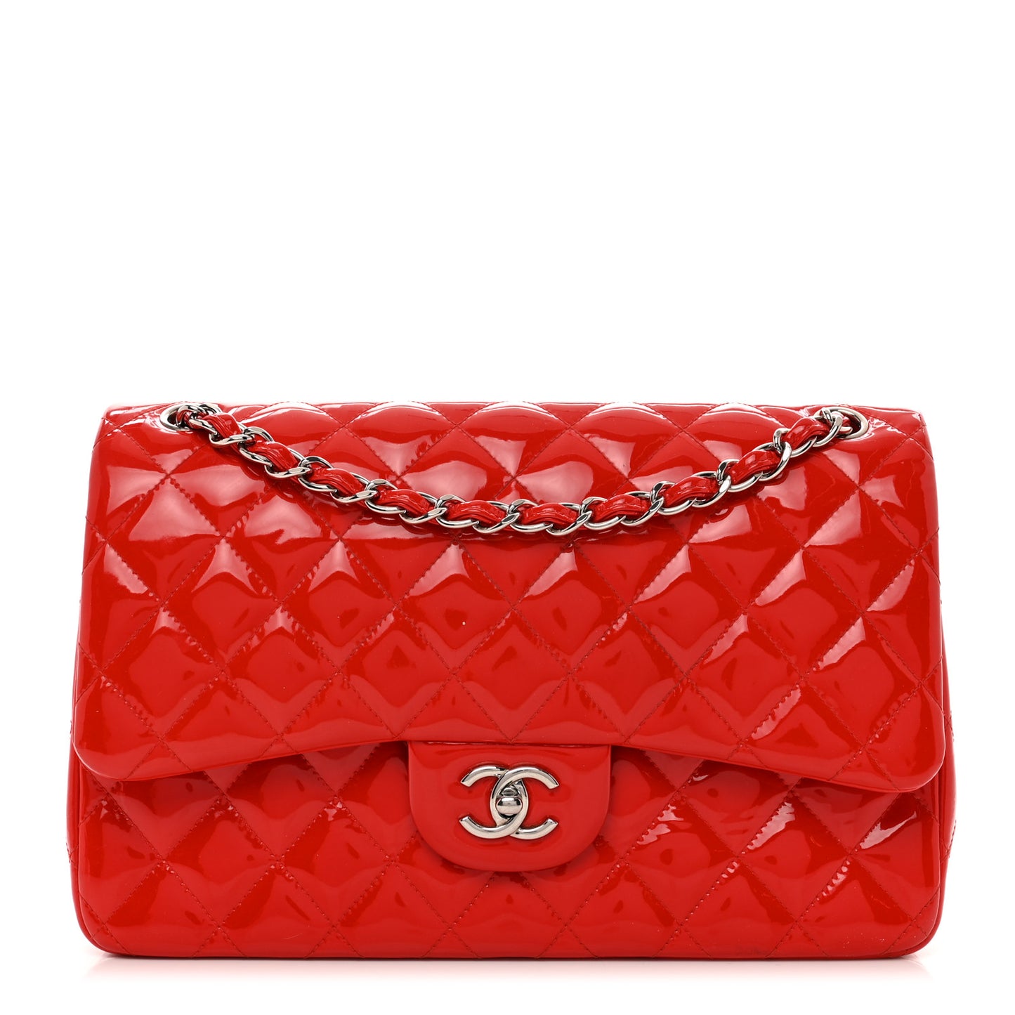 Patent Quilted Jumbo Double Flap Red