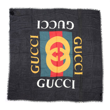 Gucci Modal Silk Logo Square Scarf Black 1 of 4