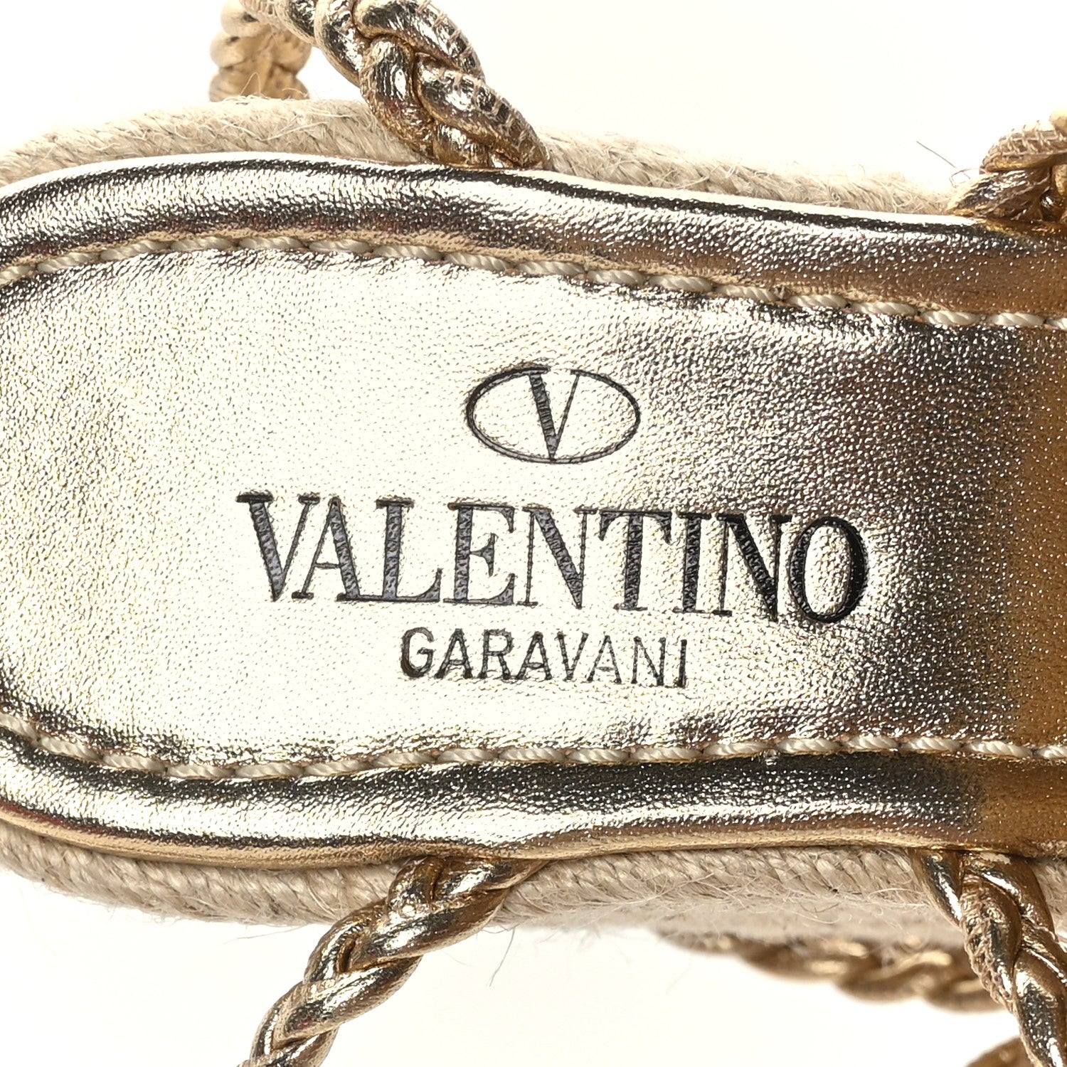 Valentino Garavani Metallic Nappa Woven Roman Stud Macrome Espadrille Wedge Ankle Wrap Sandals 35 Star Gold 6 of 7