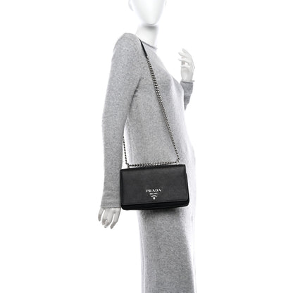 Prada Saffiano Tessuto Nylon Chain Shoulder Bag Black 2 of 9