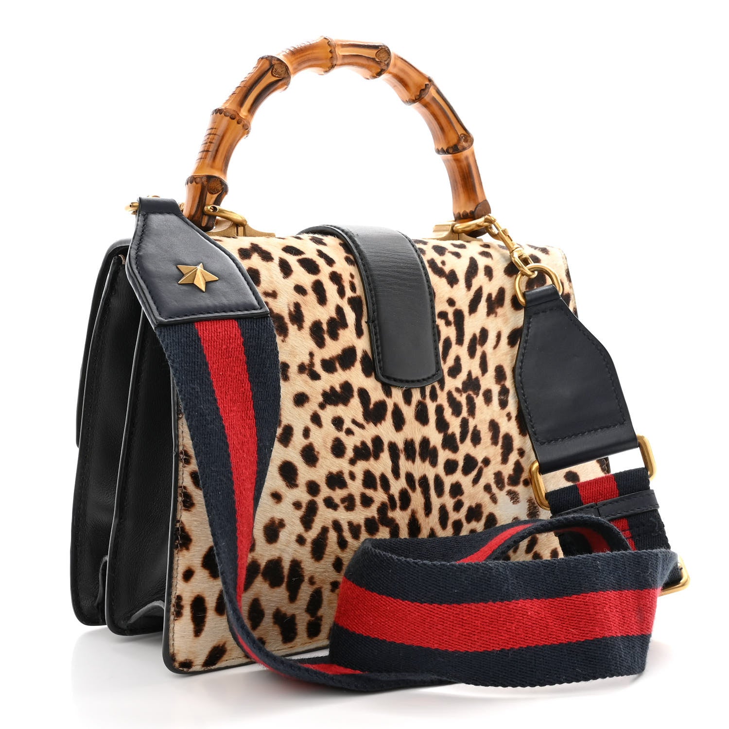Gucci Calf Hair Calfskin Bamboo Web Leopard Print Medium Dionysus Top Handle Bag Natural Blue Agata Hibiscus Red 3 of 14