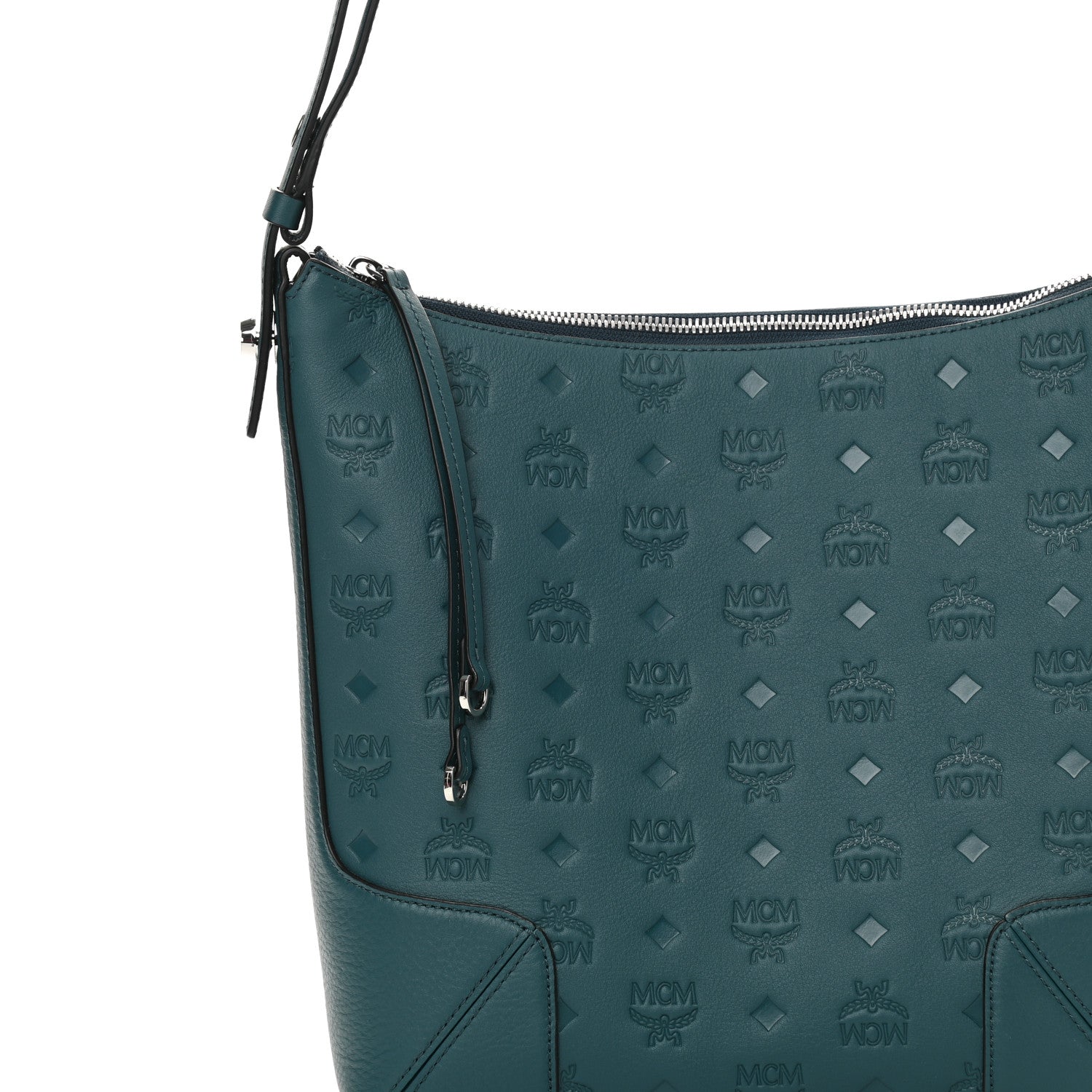 MCM Calfskin Ottomar Monogram Medium Klara Hobo Blue 8 of 10