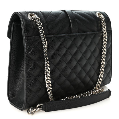 Saint Laurent Grain De Poudre Textured Mixed Matelasse Triquilt Medium Monogram Satchel Black 3 of 10