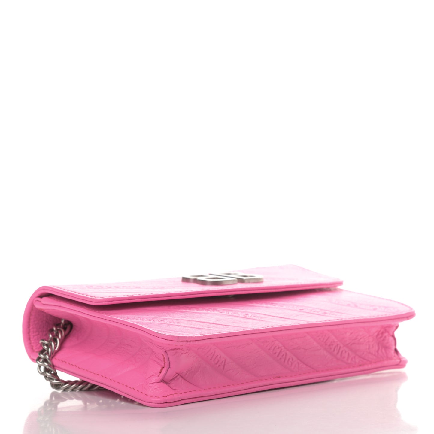 Shiny Goatskin Logo Embossed BB Wallet On Chain Acid Pink